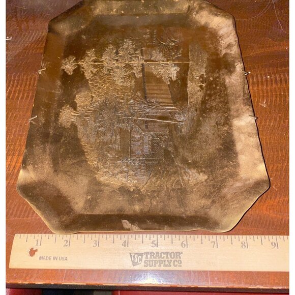 Wendell August Bronze Decorative Tray Handmade Forge Rustic Scenic 12 by 9 - Picture 6 of 10